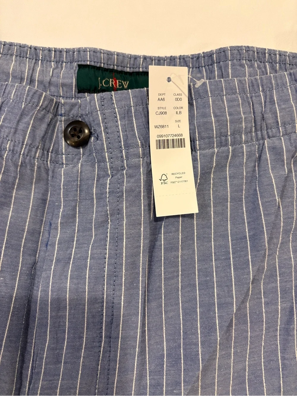 J. Crew 5.5” Pier Short in Striped Cotton Blend. Size Large